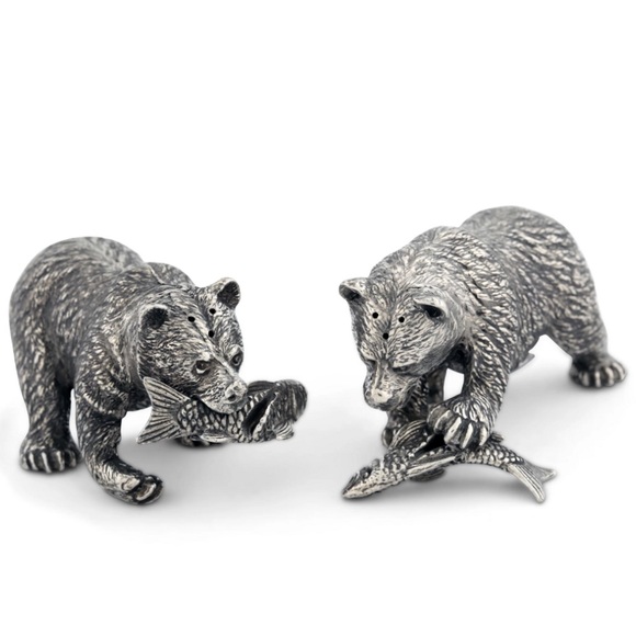 Solid Pewter “Fishing Bear” Salt & Pepper Shakers by Vagabond House - Picture 1 of 11